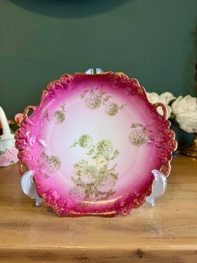 Antique Rosenthal 1890 Bavaria Hydrangea Platter Pink Gold 11.5”
